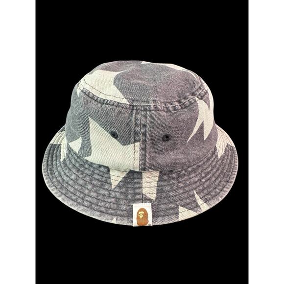 A Bathing Ape STAR PATTERN DENIM BUCKET HAT BAPE Size Medium - Picture 2 of 9